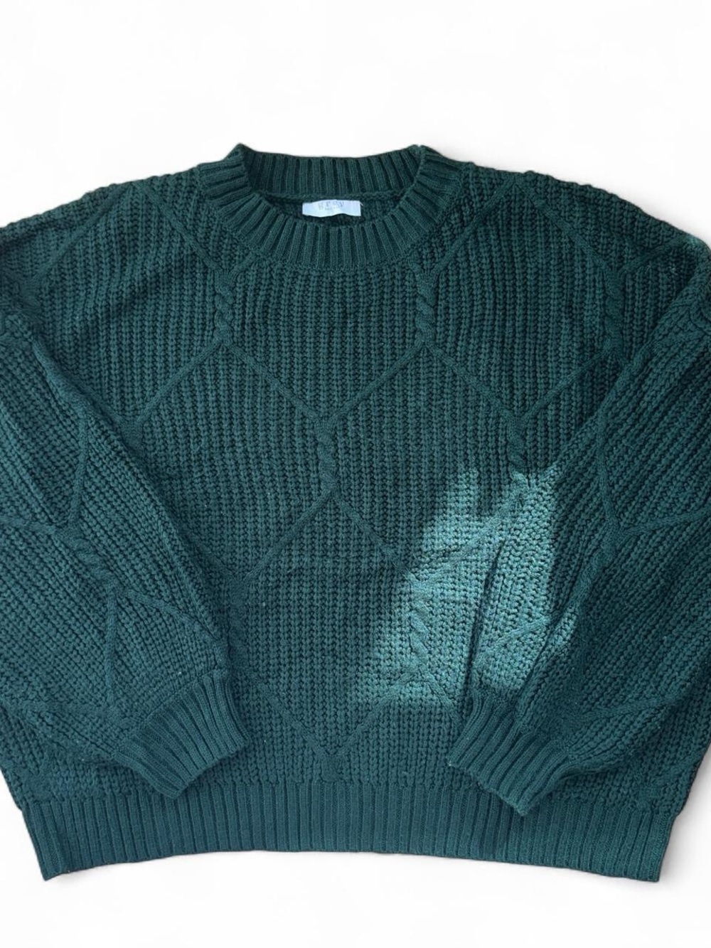 Women's Diamond-Knit Crewneck Sweater - Forest Green
